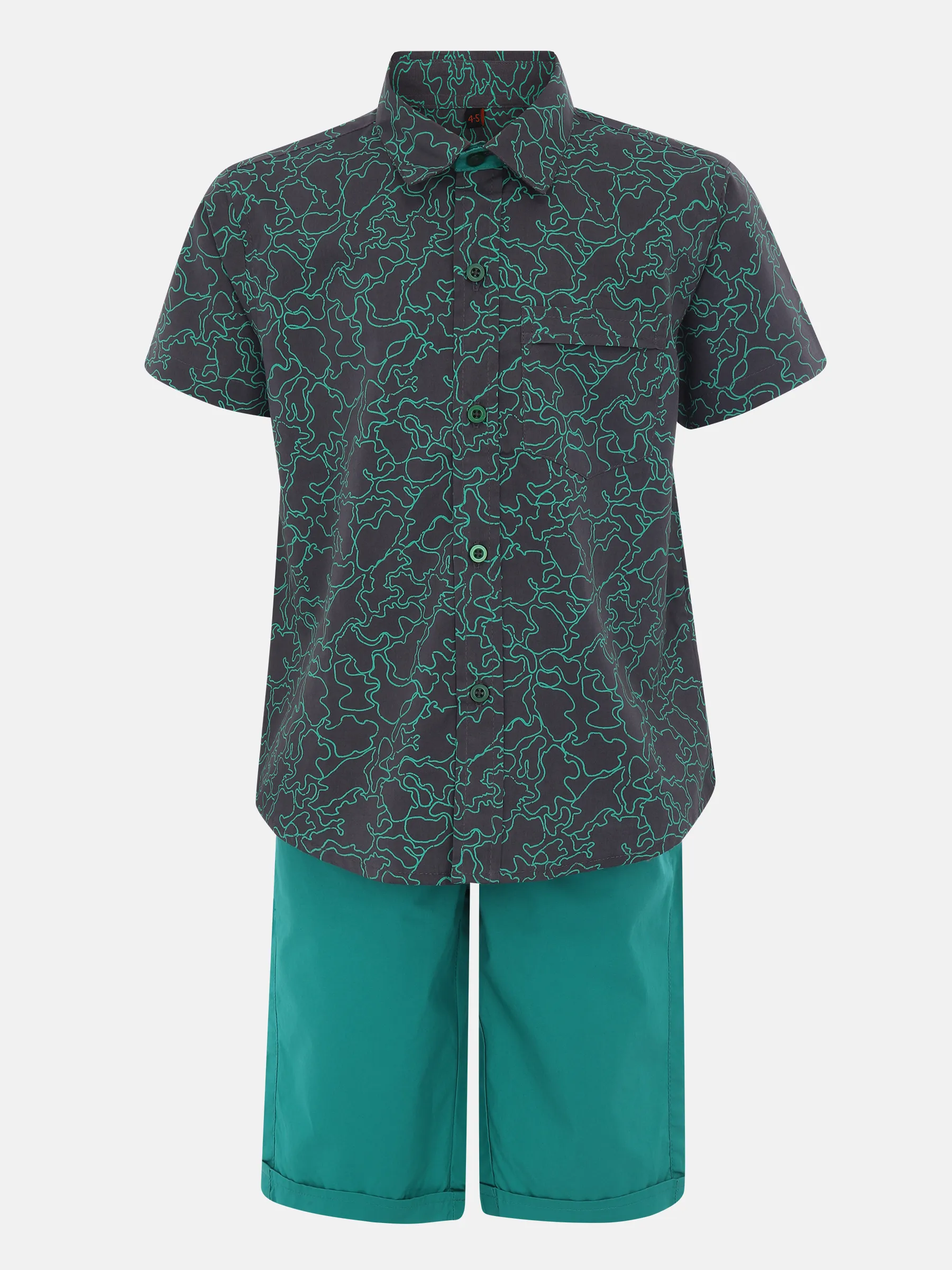 Green Printed Cotton Shirt Pant Set